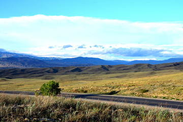Panorama Travel Nature Blue Sky Mountains Tourism Snow Peak Steppe Hills, Sand Valley Desert Sayan Siberia