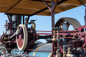 Close up of a restored traction engine