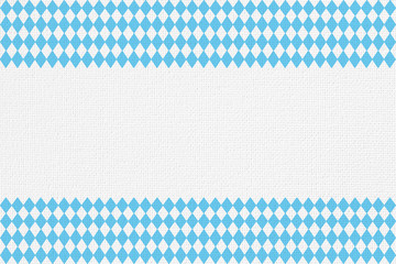 Oktoberfest background with blue Bavarian check seamless pattern, flag of Bavaria on white fabric canvas for Germany national festival celebration party