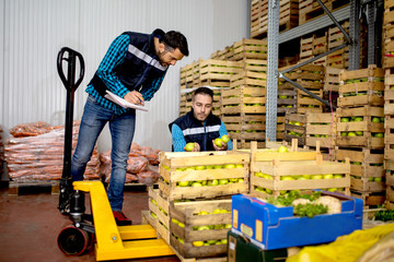 Fresh vegetables and fruit in warehouse