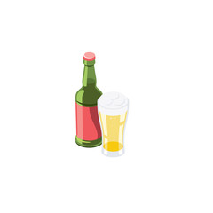 Beer Glass Bottle. Vector 3d isometric, color web icons set, new flat style. Creative illustration design, idea for infographics.