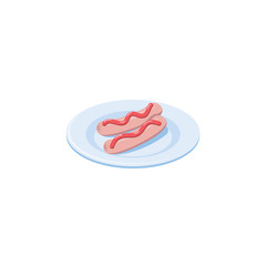 Sausages on a plate. Vector 3d isometric, color web icons set, new flat style. Creative illustration design, idea for infographics.