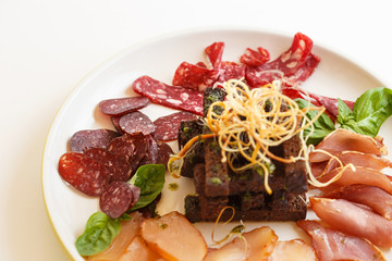 sausage meat plate with a croutons