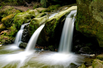 Fototapeta premium idyllic waterfall in lush green summer forest in Luxembourg