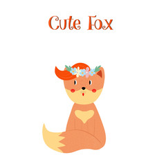 Cute fox with ginger forelock in flower wreath