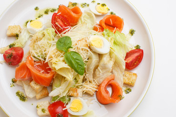 seafood salad with a eggs on a white background