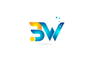 letter combination bw b w orange blue alphabet for company logo