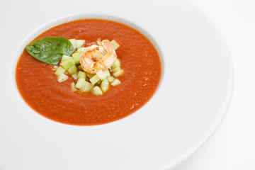 tomato soup with a prawn