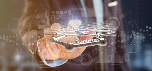 Businessman holding a graphene structure - 3d rendering