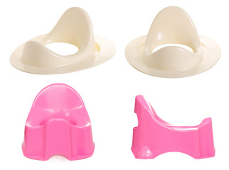 Fototapeta premium Set baby potty on white background isolation