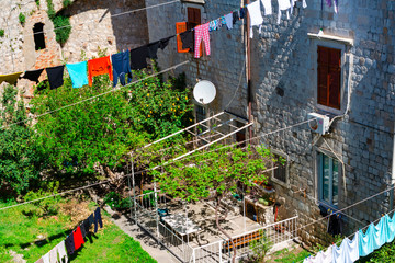 the clothes are dried on a rope of old town in Dubrovnik