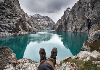Hiker at Mountain Lake