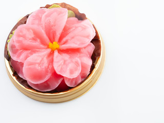 Alua dessert is a pink flower, isolated on a white background.
