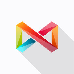 Infinity symbol icon with long shadow on gray background, flat design style