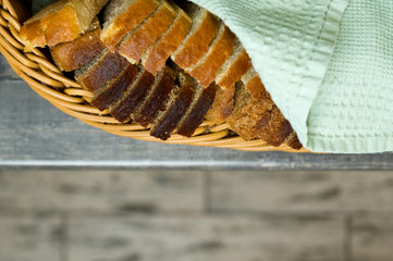 basket with white and brown bread on the table