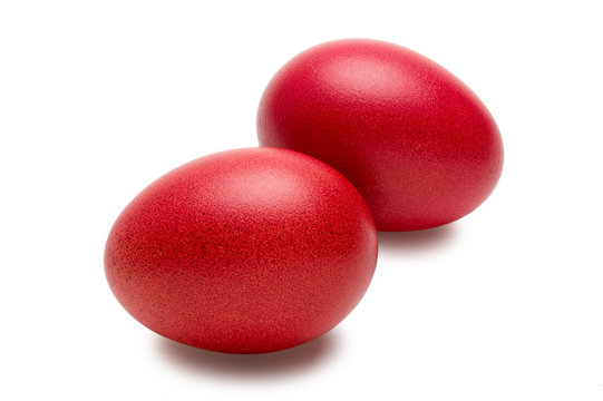Two red easter egg isolated white background