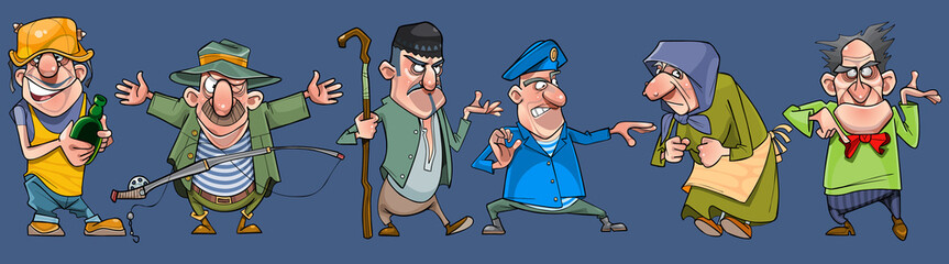 set of cartoon emotional diverse characters of the elderly