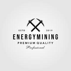 pickaxe energy mining luxury vintage logo design illustration