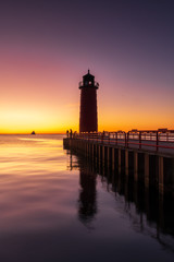 Lighthouse on Lake Michigan in Milwaukee, WI at Sunrise