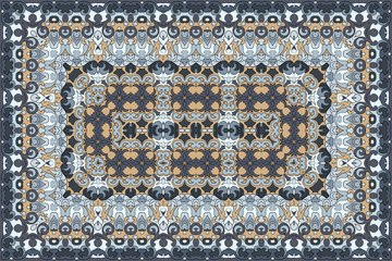 Vintage Arabic pattern. Persian colored carpet. Rich ornament for fabric design, handmade, interior decoration, textiles. Blue background. - 288359163