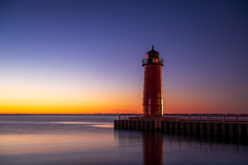 Lighthouse at sunrise on Lake Michigan in Milwaukee, WI