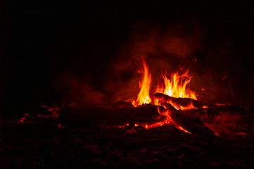 Anticostis - Canada. Campfire in Camping Area at Night