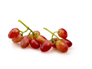 Two clusters of large pink grapes.