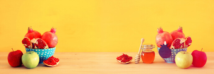 religion image of Rosh hashanah (jewish New Year holiday) concept. Traditional symbols