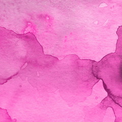 Pink watercolor abstract background with waves and strokes on white paper background. Trendy look. Chaotic abstract organic design.