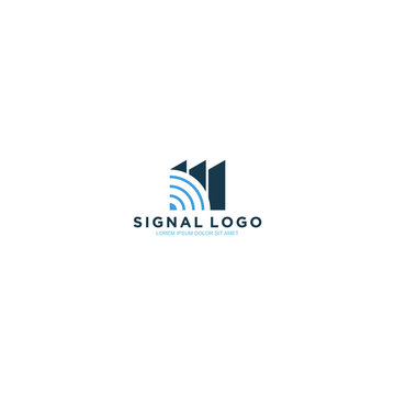 Modern technology logo - wifi signal with building