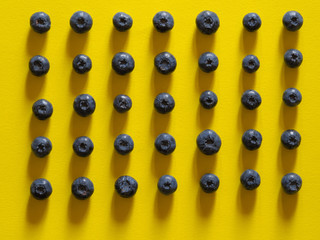 blueberries on a yellow background. summer and vitamins