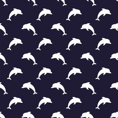 Naklejka premium Seamless Pattern with white dolphins