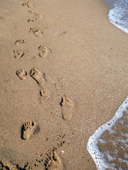 Sand background footprints at the seaside