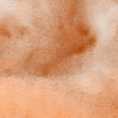 Orange watercolor abstract background with waves and strokes on white paper background. Trendy look. Chaotic abstract organic design.