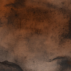 Autumn orange watercolor abstract background with waves and strokes on white paper background. Trendy look. Chaotic abstract organic design.