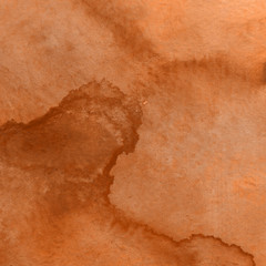 Autumn orange watercolor abstract background with waves and strokes on white paper background. Trendy look. Chaotic abstract organic design.