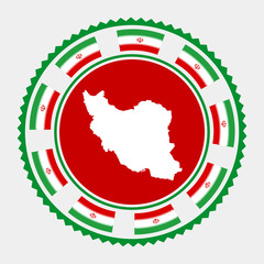 Iran flat stamp. Round logo with map and flag of Iran.