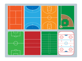 Popular sports courts, colored, top view