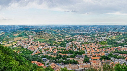 Fototapeta na wymiar View on the country side of San Marino from capital city