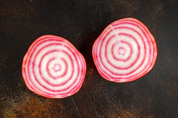 Raw fresh red striped chioggia beet root