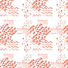 Hand drawn illustration with red color texture ink hand on black background for decoration design. Hand drawn modern paint ink texture. Decorative color art. Abstract ink blot.