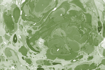 Green marble ink paper textures on white background. Chaotic abstract organic design.