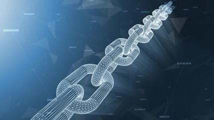 Futuristic blockchain on cryptocurrency cyberspace network motion background.
