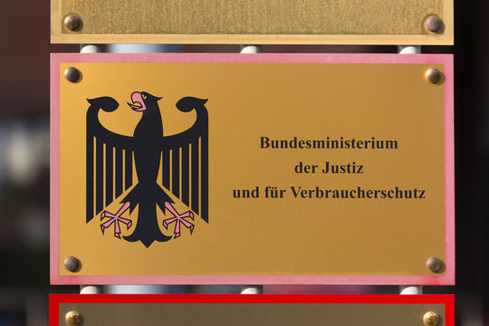 bonn, North Rhine-Westphalia/germany - 19 10 18: german Federal Ministry of Justice. sign in Bonn germany
