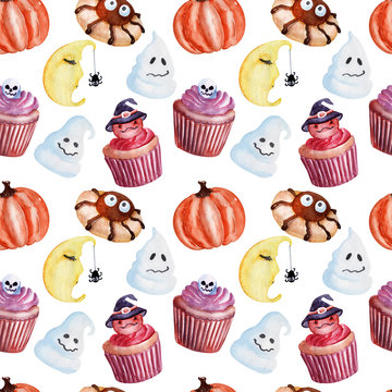 Watercolor background images of Culinary sweets for Halloween
