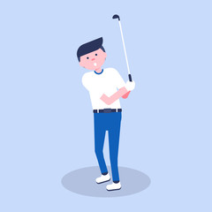 Golf cartoon player in modern flat style