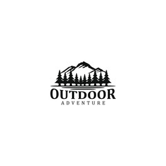 Outdoor mountain nature logo - adventure wildlife pine tree forest design