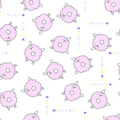 Obraz premium Super cute hand drawn vector sheep and lambs endless texture. Seamless pattern for children design with funny sheep washing, singing, reading, k shy, peek-a-boo, counting.