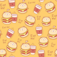 Seamless pattern burger background. Vector Illustration.