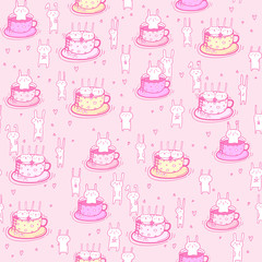Seamless pattern bunnies in the cup. Vector illustration.